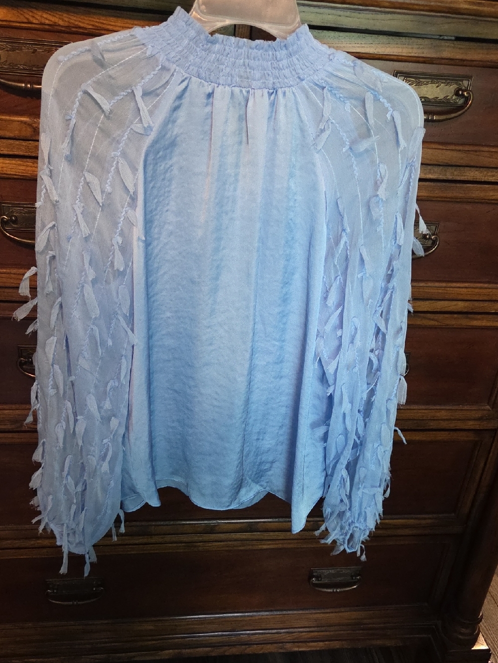 Cato Sky Blue Smocked Neck Blouse